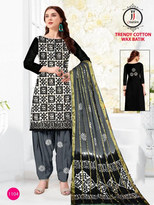 JJ Trendy Cotton Wax Battik Designer Patiyala Dress Material